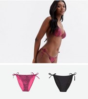 New Look 2 Pack Pink and Black Leopard Print Tie Side Bikini Bottoms